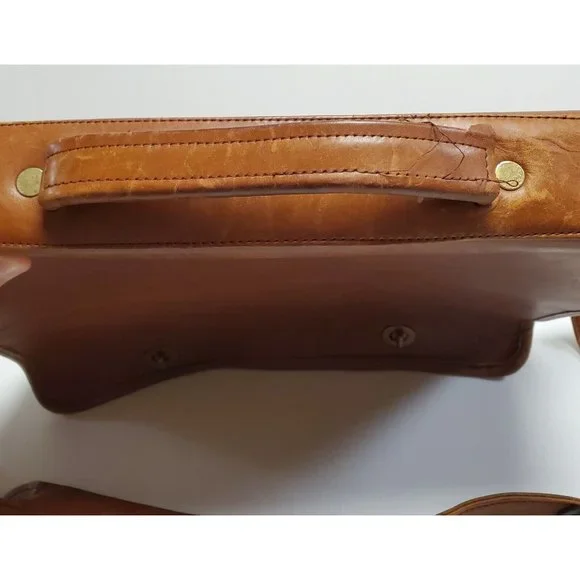 Vintage VILLAGE TANNERY by Sevestet Brown Thick Leather Briefcase Messenger Bag